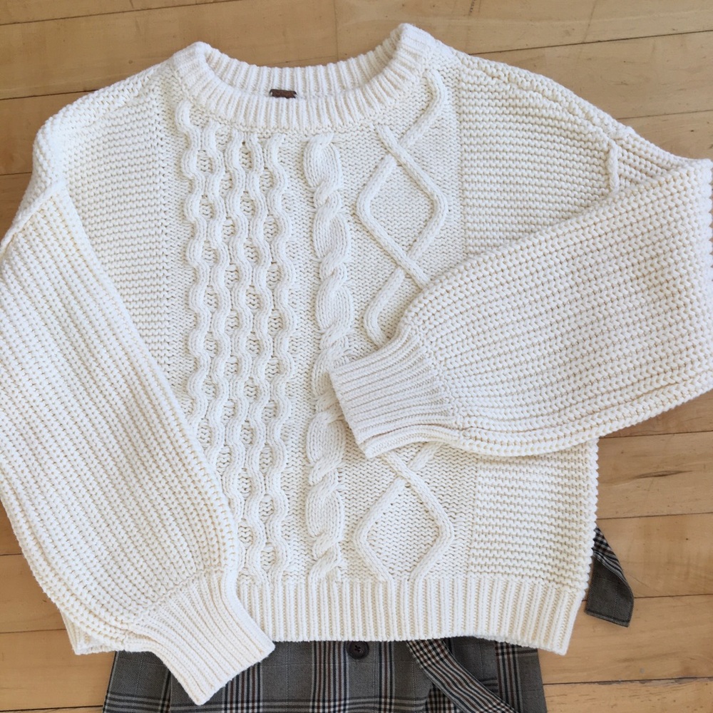 Free People Dream Cable-Knit Crew Sweater
